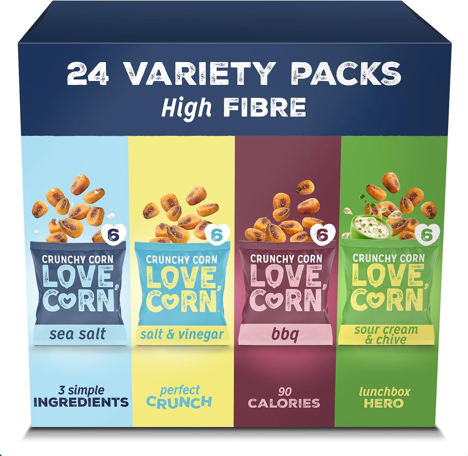 LOVE CORN Variety Pack: Sea Salt, BBQ, Vinegar & Sour Cream (24 x 20g)
