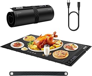 Electric Warming Tray - Full Surface Heating,Rollable & Portable,Premium Silicone Nano-Material,Auto Shut-Off -Versatile Food Warmer for Gatherings,Parties,Everyday Use (Black Heating Wire)