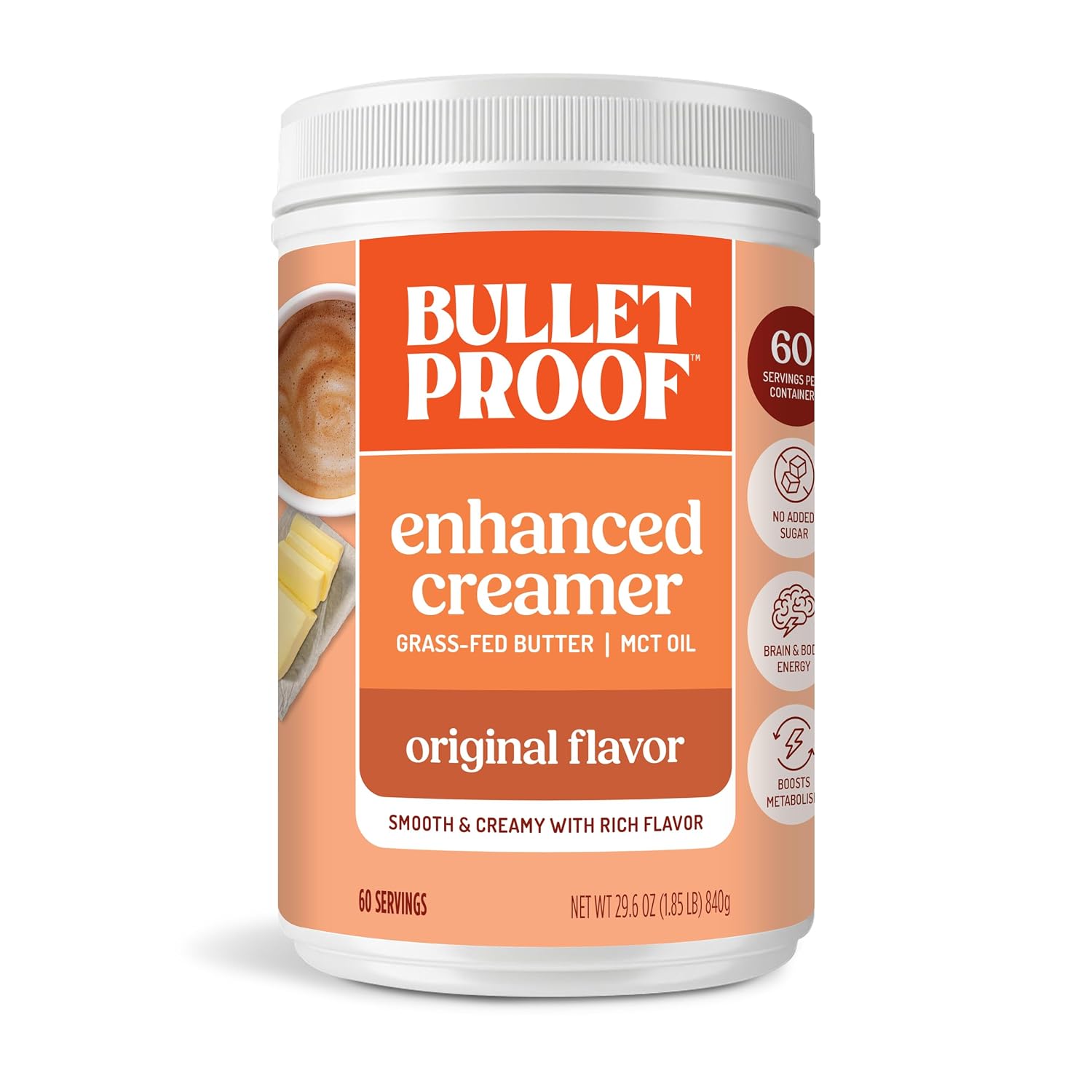 Bulletproof Original Creamer, Keto Coffee Creamer with MCT Oil and Grass-Fed Butter, Value Size, No Added Sugar, 29.6 Ounces