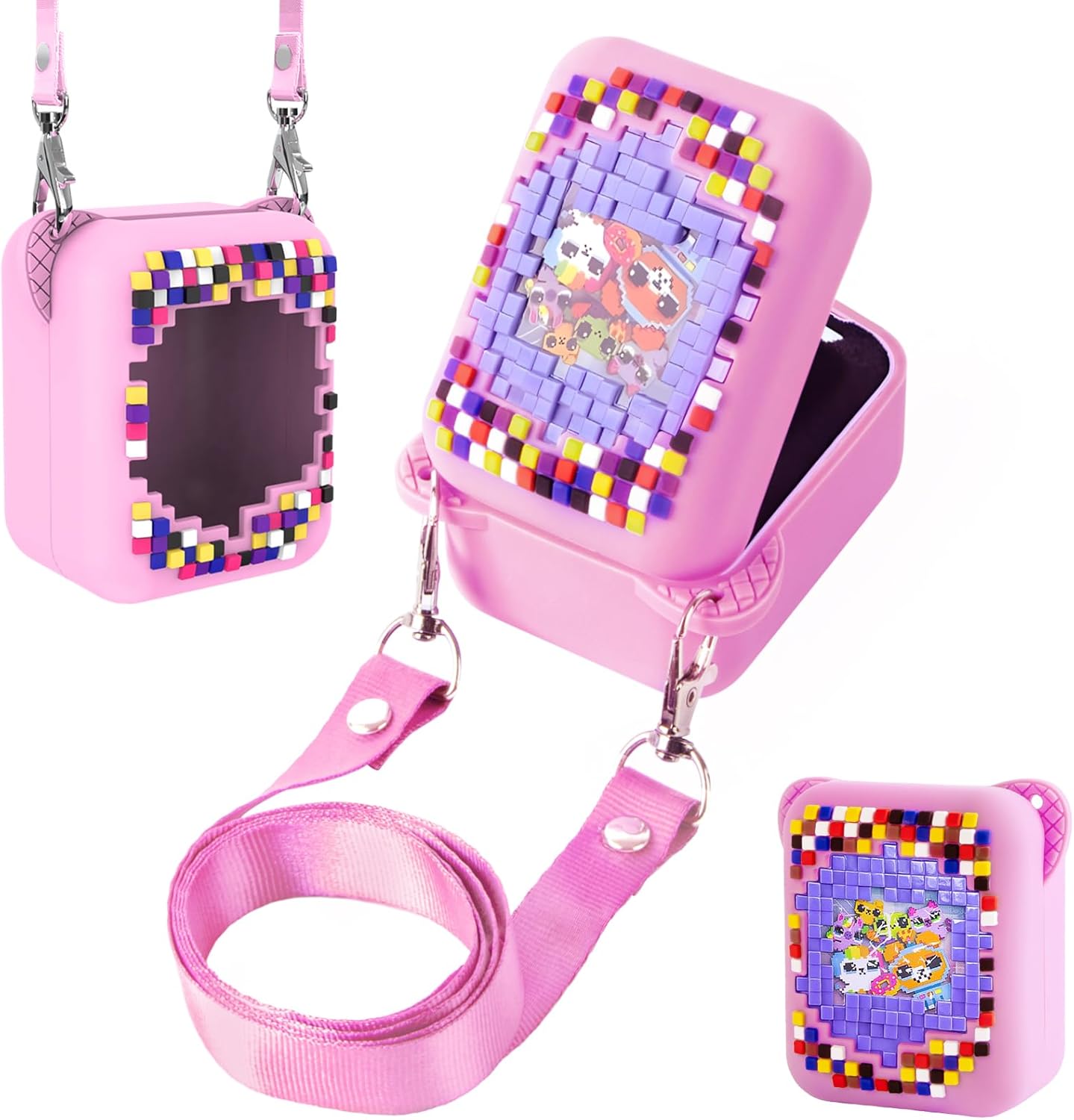 Qoosea Silicone Protective Case for Bitzee Electronic Pet with Lanyard Washable and Waterproof Silicone Case for Bitzee (Pink)