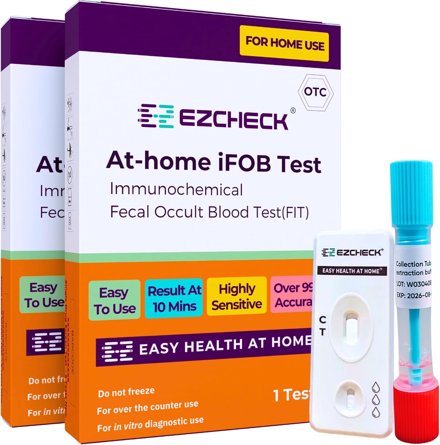 EZCHECK® At-home iFOB Test (2 Tests) Immunochemical Fecal Occult Blood Test (FIT) for Colon Health Screening, Colon Cancer Screening, Colorectal Cancer Screening, Colon Disease Test - FSA/HSA Eligible