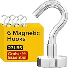 X-Bet Magnetic Hooks 27 LBS - Heavy Duty Neodymium Magnetic Hooks for Cruise Cabins - Strong Rare Earth Magnet Hooks for Hanging on Refrigerator, Grill, Cruise Cabin (Pack of 6)