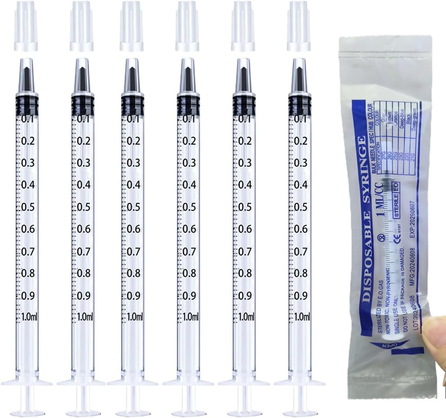 10Pcs 1ml Colostrum Syringe No Needle Plastic Syringe with Caps for Liquid Measuring,Scientific Labs,Feeding Pets,Oil or Glue Applicator,Sterile, Individually Sealed