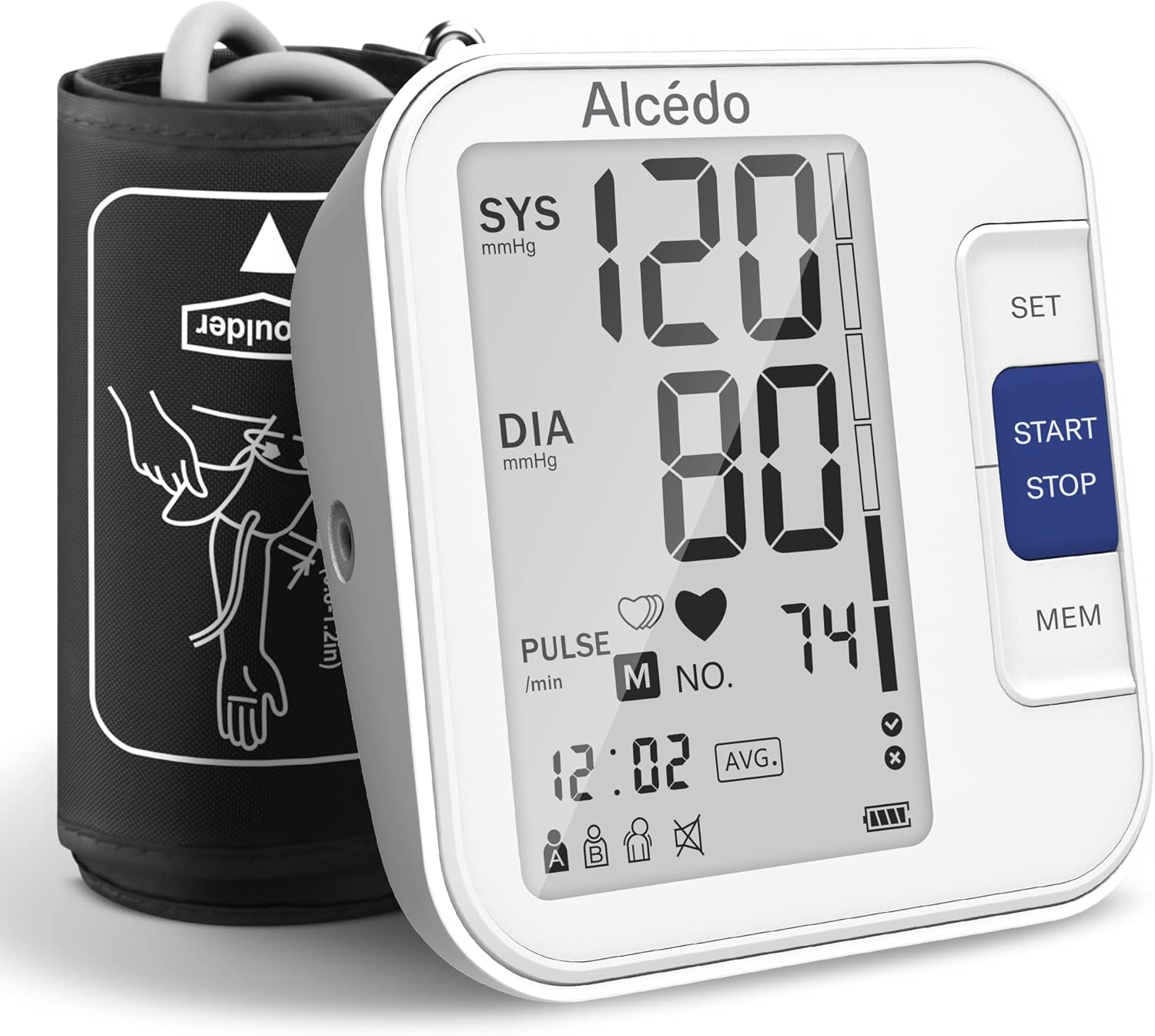 Alcedo Blood Pressure Monitor for Home Use, Automatic Digital BP Machine with Large Cuff for Upper Arm, LCD Screen, 2x120 Memory, Talking Function