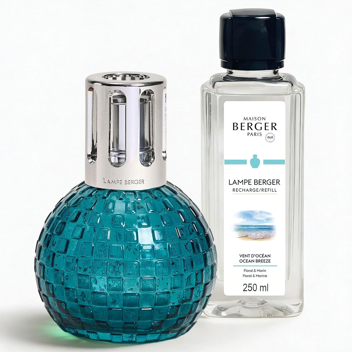 MAISON BERGER Disco Lampe Berger Gift Set, Green, Ocean Breeze | Lacquered Glass Catalytic Lamp Set, 250 ml Ocean Breeze Refill, Helps Neutralize Odors then Perfumes, Made in France