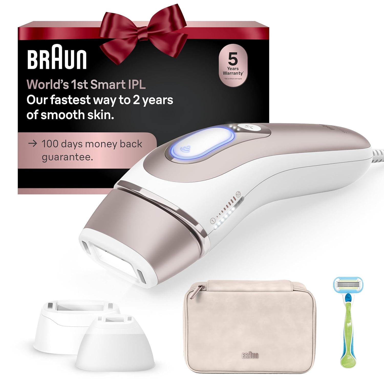 Braun Smart IPL, Skin i·Expert Pro 7: at Home Laser Hair Removal, Permanent Visible Hair Reduction, Holiday Gifts for Women and Men with Free App, Vanity Case, Venus Razor, 3 Smart Heads, IPL7243