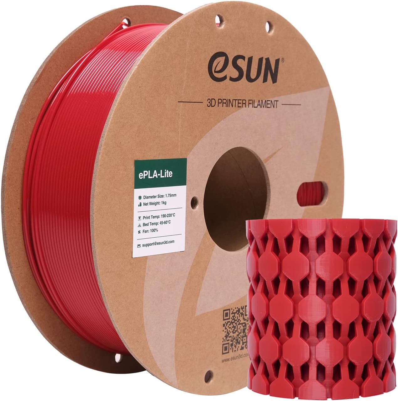 eSUN PLA Filament 1.75mm 1KG, 3D Printer Filament PLA, Fire Engine Red