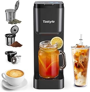 Coffee and Tea Maker, 3 in 1 Single Serve Brewer for K Cup, Grounds & Tea, Hot and Iced Coffee Maker with 4 Brew Styles and 16oz Water Reservoir, Fits 7.3'' Travel Mugs, Black