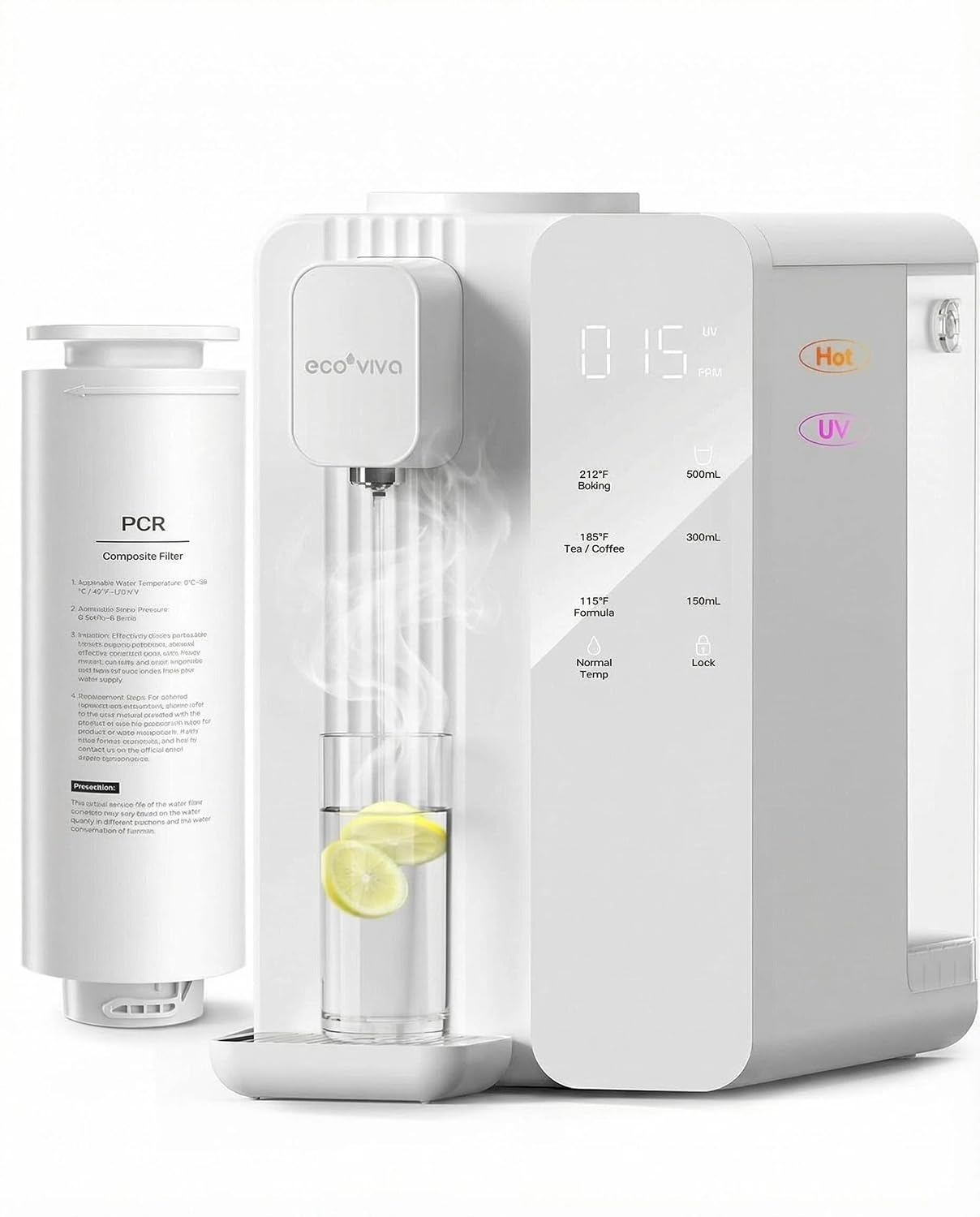 Ecoviva MATE4 Countertop Reverse Osmosis Water Filter with UV - 7-Stage Purification, Instant Hot Water (212°F), Real-Time TDS, 3:1 Pure to Drain, Desktop Water Purifier Ideal for Dormitory
