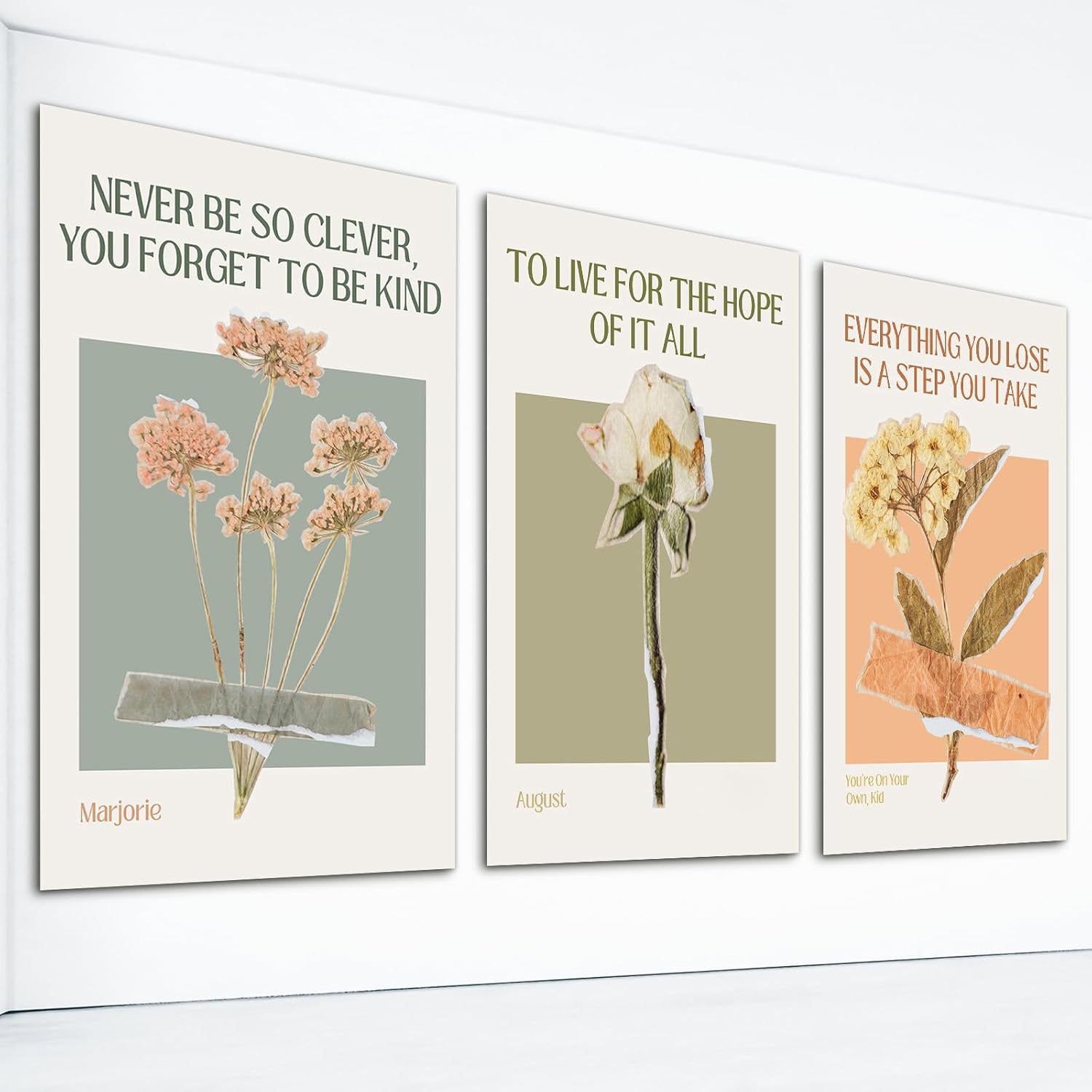 Prinajssiad 3 Piece August Poster, 12x16in Music Song Swiift Lyric Quotes Canvas Wall Art, Vintage You're on Your Own Kid Floral Print, Retro Botanical Flower Pictures for Girls Room Unframed
