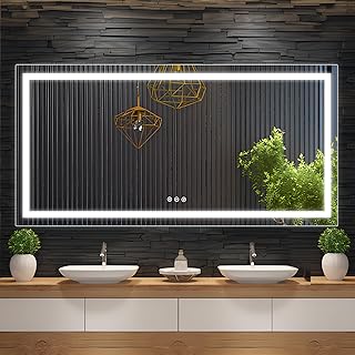 LED Bathroom Mirror 60x30 inch with Front and Backlight, Stepless Dimmable Wall Mirrors with Anti-Fog, Shatter-Proof, Memory, 3 Colors, Double LED Vanity Mirror