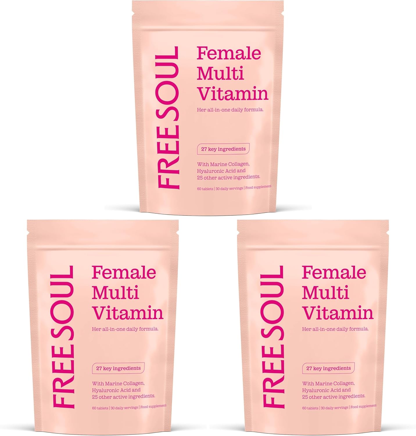 Free Soul Women's Multivitamins with Marine Collagen & Hyaluronic Acid (Pack of 3)