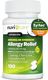 24-Hour Allergy Medicine - Cetirizine Hydrochloride 10mg Tablets - Compare to the Active Ingredient in Zyrtec Antihistamine Meds - Generic Allergy Pills for All Day Allergy Relief (100 Count)