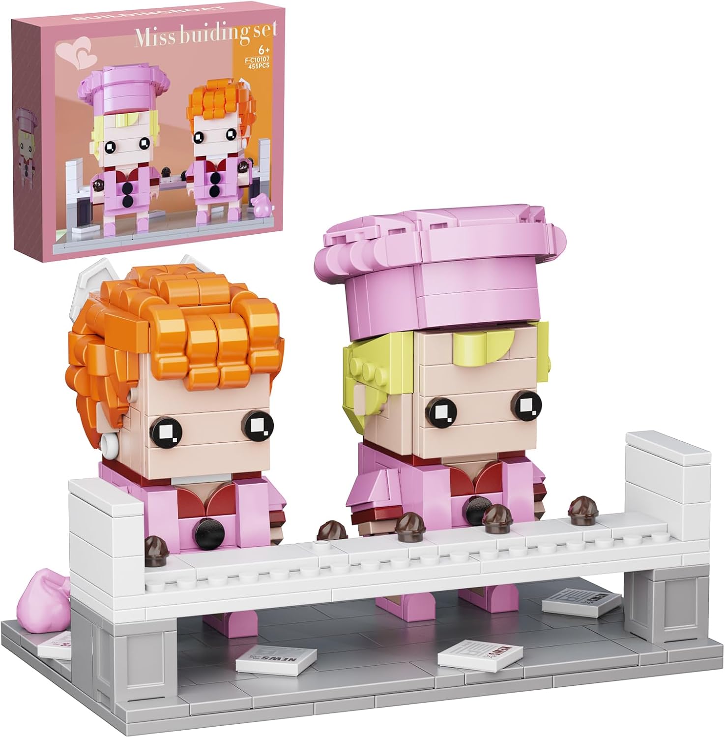 Love Lucy Building Blocks - Lucy's Chocolate Factory Romantic Movie Scene Building Blocks Toy Set, 2 Movie Characters & Chocolate Making Platform Building Blocks, Compatible with Lego(455pcs