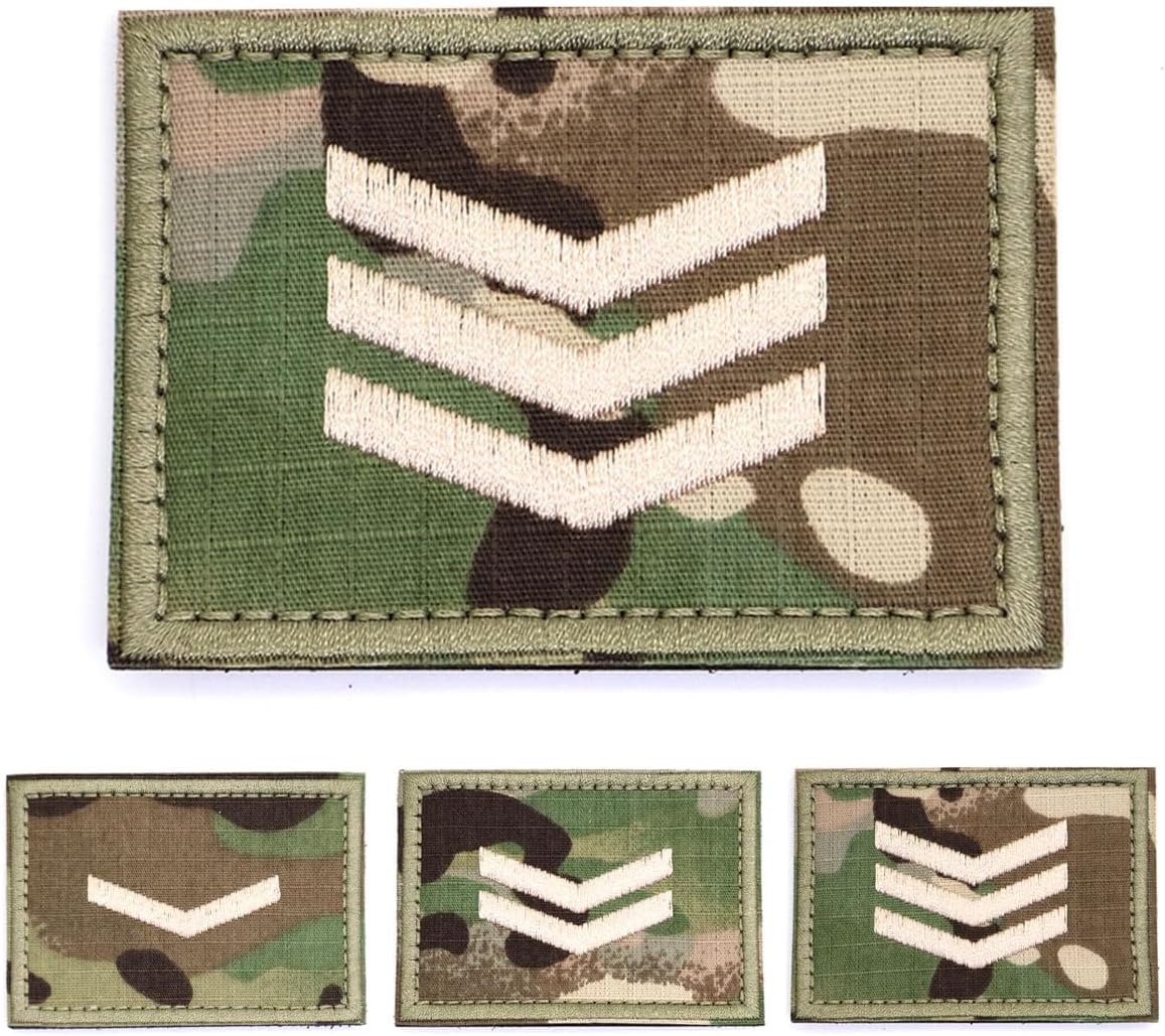 Multicam Camouflage Rank Patch Insignia Sergeant Lance Corporal Badge White Chevrons Embroidered Hook and Loop Patches Army Military MTP EMS EMT Camo (Sergeant)