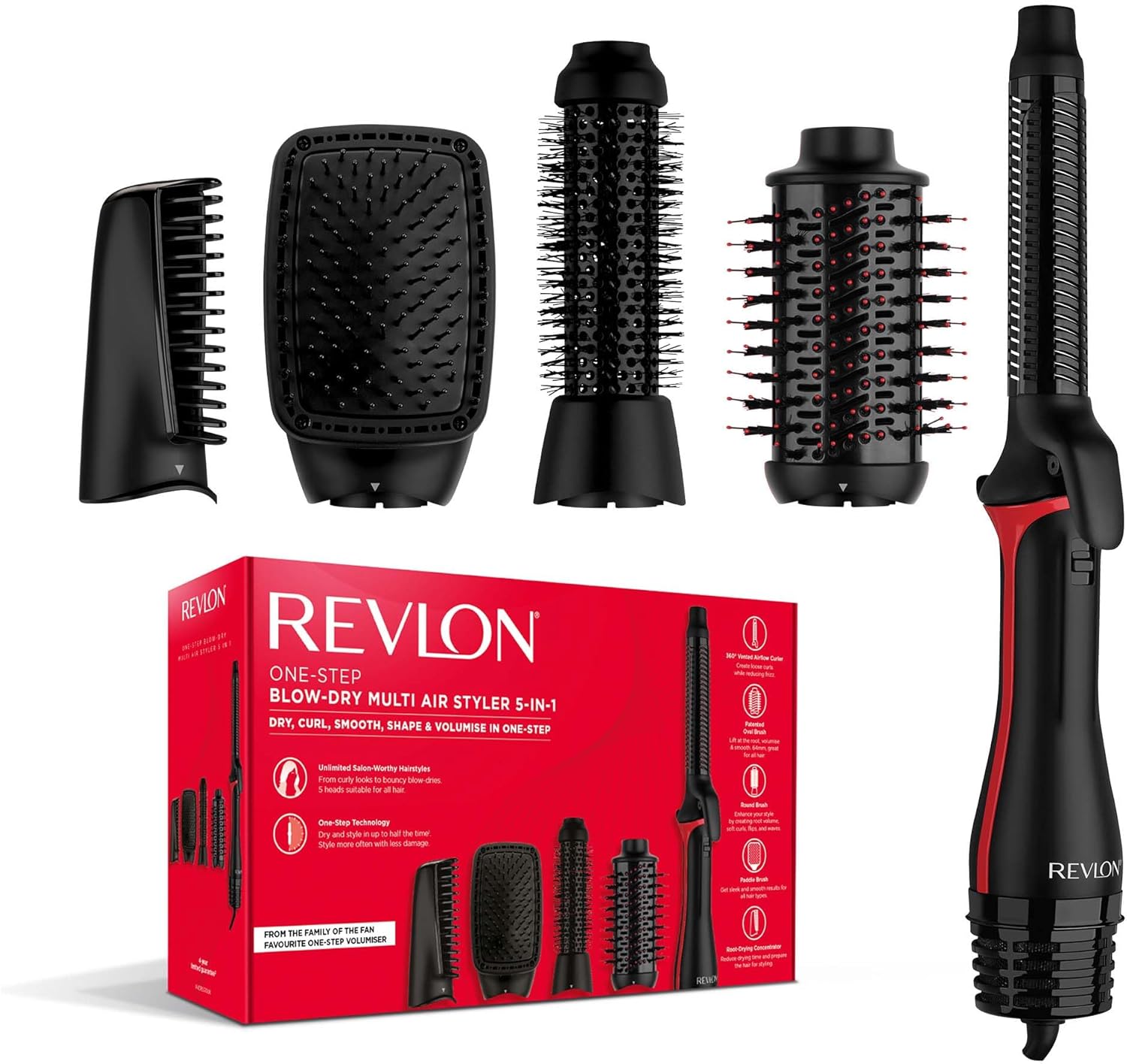 REVLON One-StepTM Blow-Dry Multi Air Styler 5-in-1 (Detachable Heads, Curler, Dryer, Volumiser, Styler and Shape Enhancer). RVDR5370