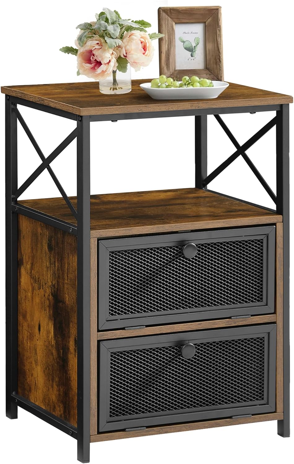 VECELO End Side Table, Modern Night Stand with Storage Space and Door,Nightstands for Living Room,Bedroom,Lounge,Brown
