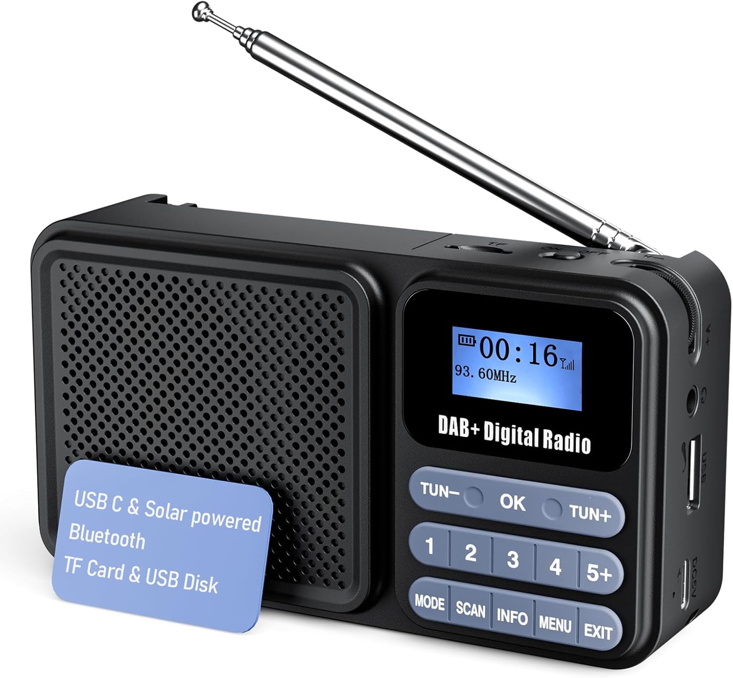 DAB Radio Portable, FM/DAB Plus Digital Radio with Bluetooth Battery Powered USB Rechargeable Small Radio Dual Alarm Clock AUX & Headphone Jack 80 Presets