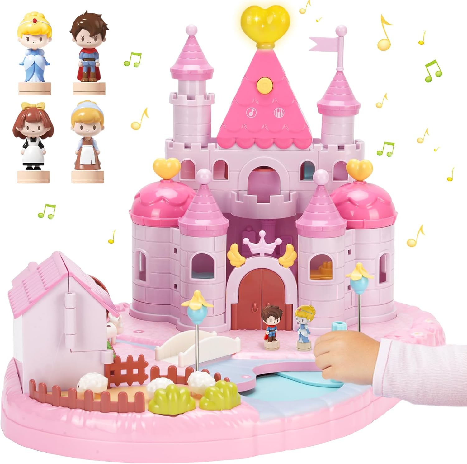 fygurso Dream Princess Castle Playset with 4 Magnetic Control Movable Little People Toys, Magnetic Doll House Building Toys with Light & Music for Pretend Play, Gift for Girls Toys Kids ages 6+（Pink）