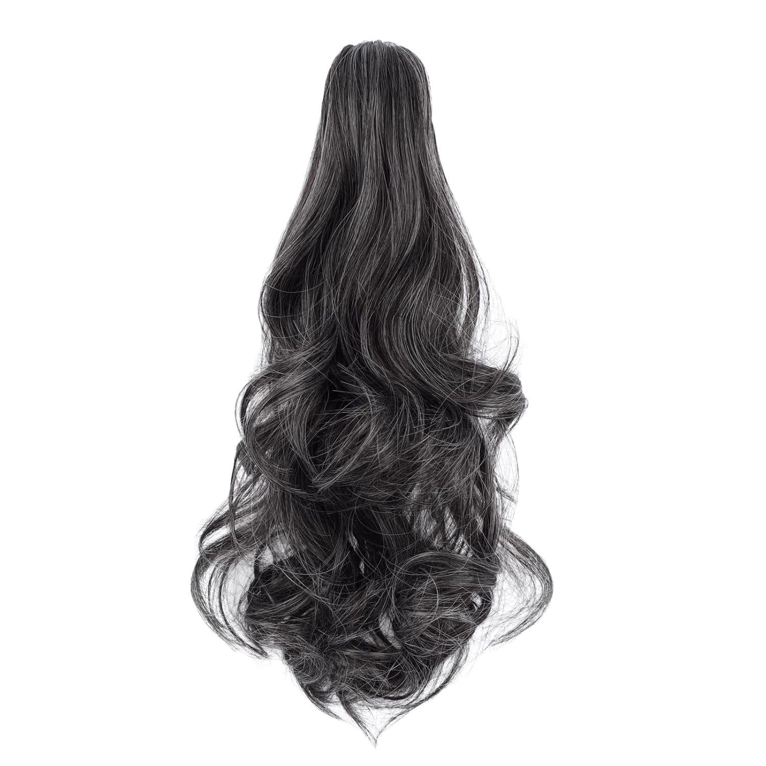 Claw Clip Ponytail Extension 18" Clip in Wavy Ponytail Hair Extensions Long Pony Tails for Women Extensions Dark Brown mix White Wave Hairpiece