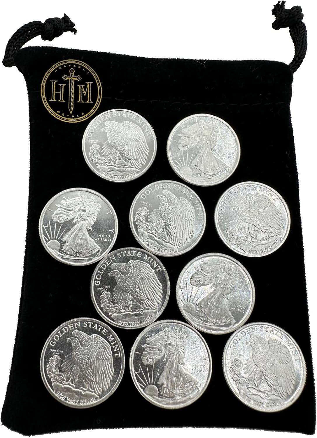 Lot of (10) 1/10 oz Walking Liberty .999 Fine Silver Round in Heavenly Metals Pouch