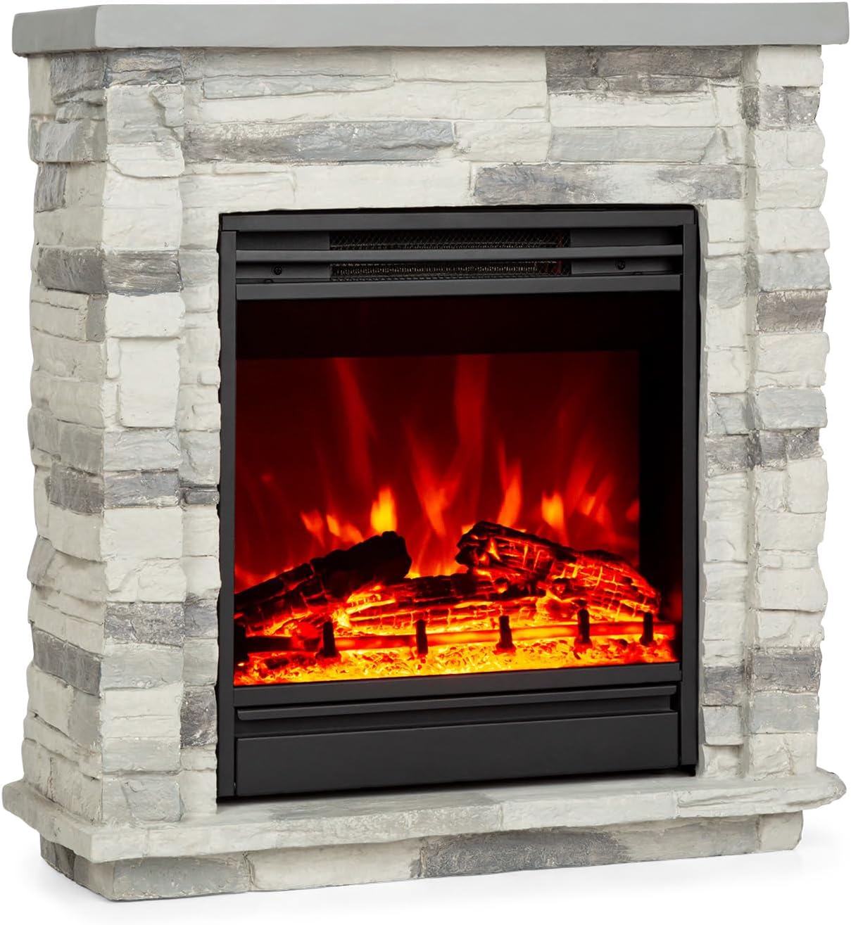 Klarstein Electric Fireplace, Electric Fire and Surround Mantel Suite for Living Room, 1800W LED Flame Fire Place w/Remote Control & Timer, Indoor Log Effect Wood Burner, Electric Fire Suites Heater