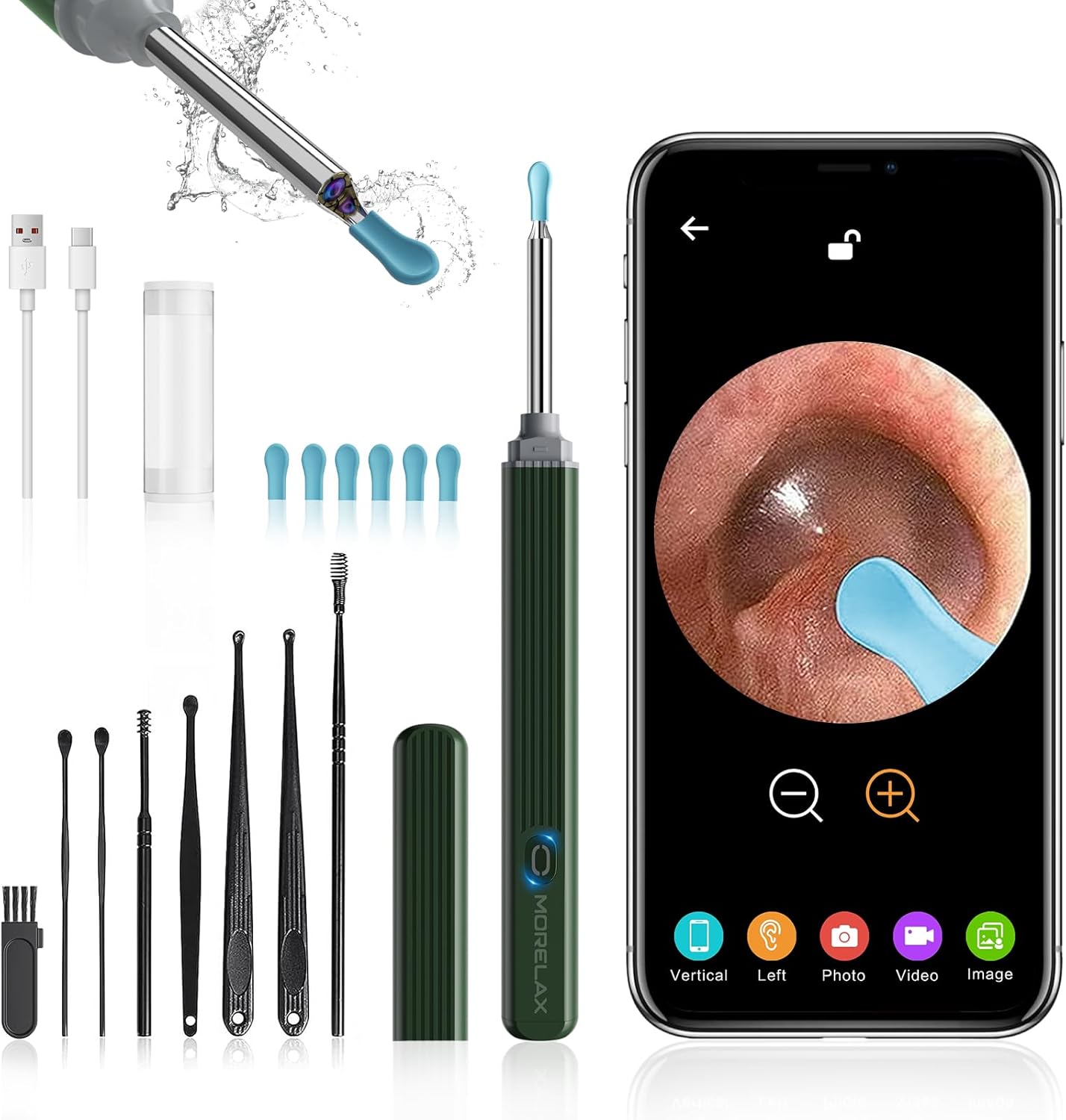 Ear Wax Removal,Ear Wax Cleaner with Camera,Earwax Removal Tool, with 8 Ears, Earwax Cleaning kit 1080P HD Otoscope - Ear Camera with 6 Ear Scoops - Otoscope Ear Pick for iOS and Android (Green)