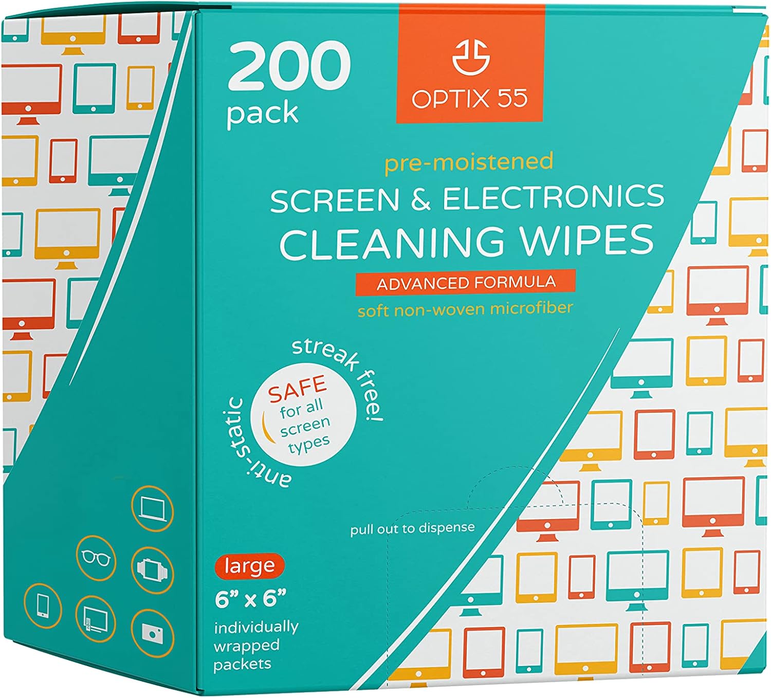 Screen & Electronic Cleaning Wipes | Pre-Moistened Individual Wrapped (6" x 6") TV Screen Cleaner, Computer Monitor, Laptop, Lens Wipes (200 Pack)