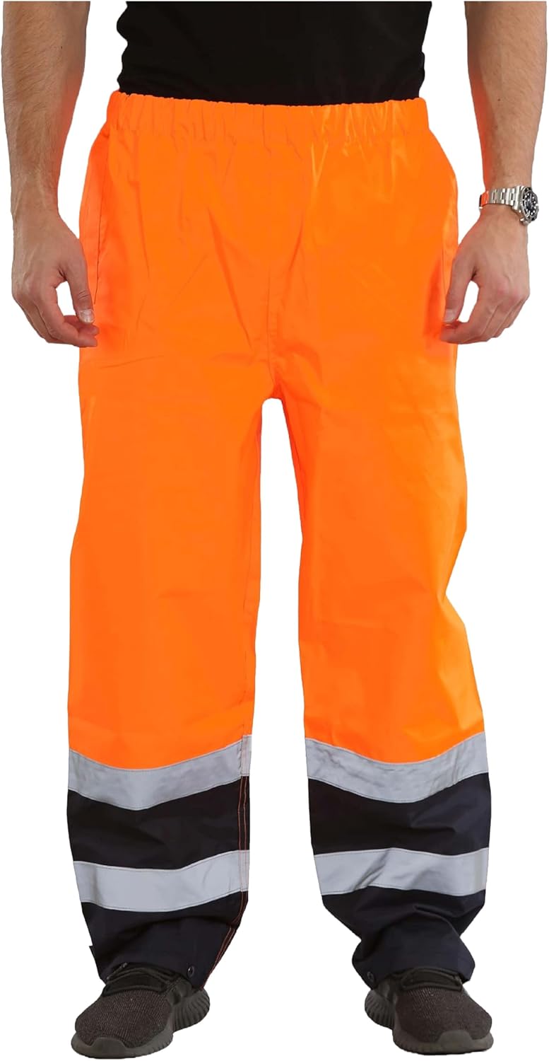 shelikes Mens Waterproof Rain Hi Vis Safety Over Trouser Work High Viz Visibility Pants