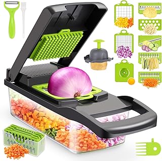 Vegetable Chopper,Senbowe Multifunctional 13-in-1 Food Choppers Onion Chopper Vegetable Slicer Cutter Dicer Veggie chopper with 8 Blades,Colander Basket,Container for Salad Potato Carrot Garlic