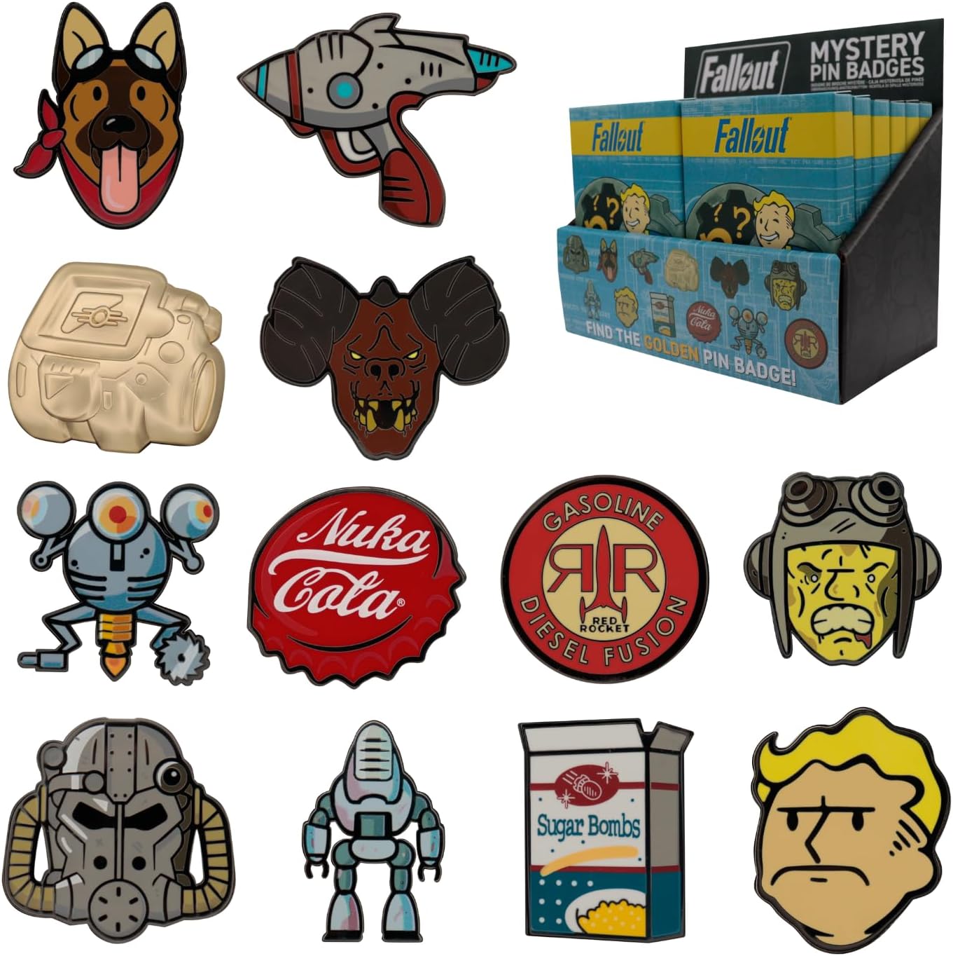 Fallout Mystery Pin Badges CDU Box Containing x12 Blind Boxes of Pins