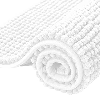 SUBRTEX Bathroom Rugs Chenille Bath Rug Soft Short Plush Bath Mat Soft Shower Mat Water Absorbent Shower Mat Quick Dry Machine Washable(White,16" x 24")