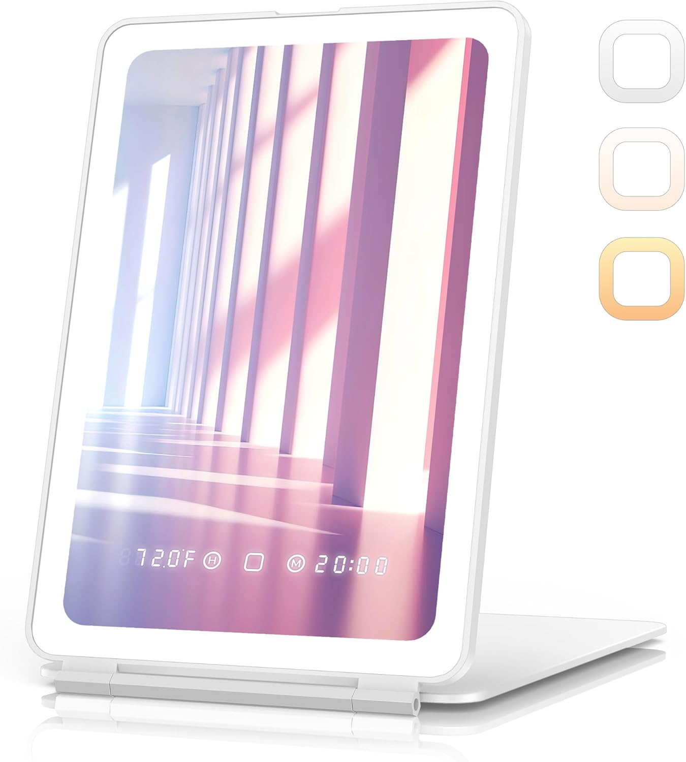 Travel Makeup Mirror with Time & Temperature Display, 2000mAh Rechargeable Battery, 7.5" Portable Foldable Lighted Mirror with 148 Led Lights, 3 Color Lighting Modes, Touch Dimming