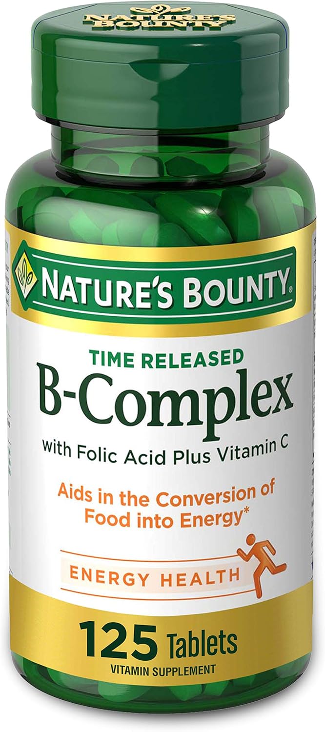 Nature's Bounty Vitamin B-Complex, Time Released Supplement with Folic Acid Plus Vitamin C, Supports Energy Metabolism and Nervous System Health, 125 Count