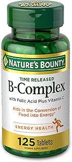 Nature's Bounty Vitamin B-Complex, Time Released Supplement with Folic Acid Plus Vitamin C, Supports Energy Metabolism and Nervous System Health, 125 Count