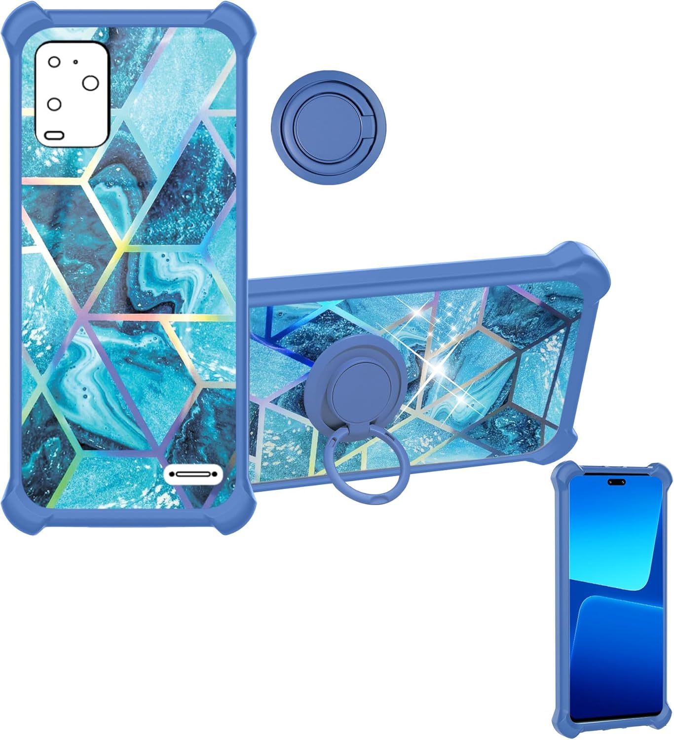 BLU View5 Pro Case Compatible for BLU View 5 Pro B170D Phone Case Cover [Hard PC + Soft Silicone][Ring Support] [Colorful Reflect Light] IMDL-LS