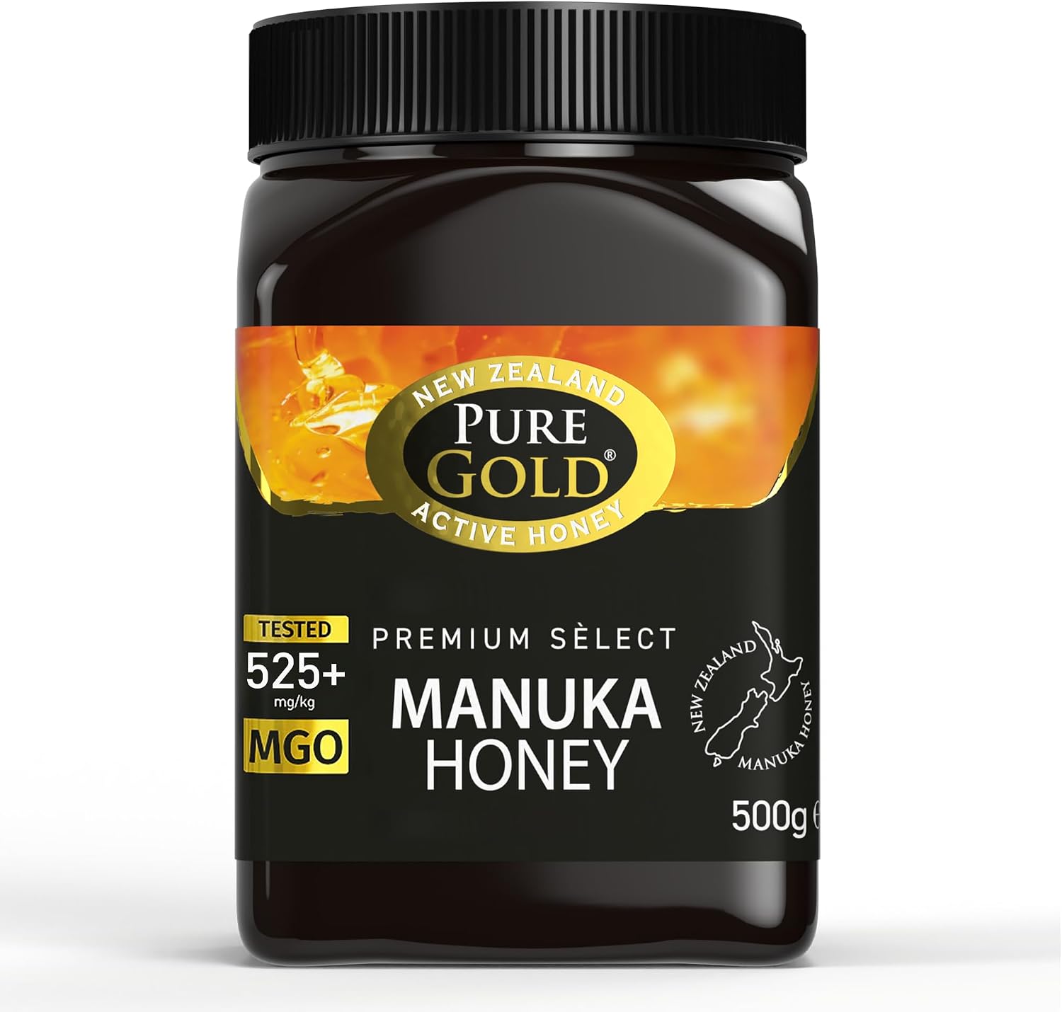 Pure Gold - Manuka Honey - 525+ MGO Certified Premium - 500g - New Zealand, Ethically Sourced, Raw & Unpasteurised - Naturally Made by Bees & Home Traceable - 1 Pack