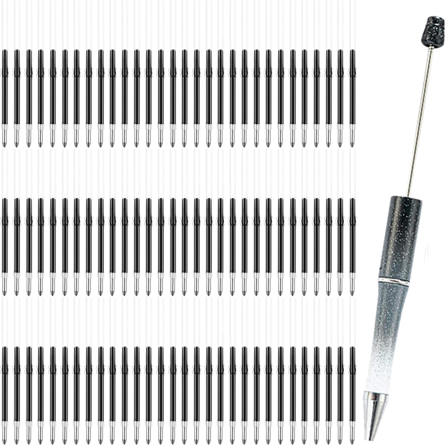 100pcs Beadable Pens Refills for Plastic Bead Ballpoint Pen,Beadable Pens Bulk Refills,Bead Pens Refills (Black)