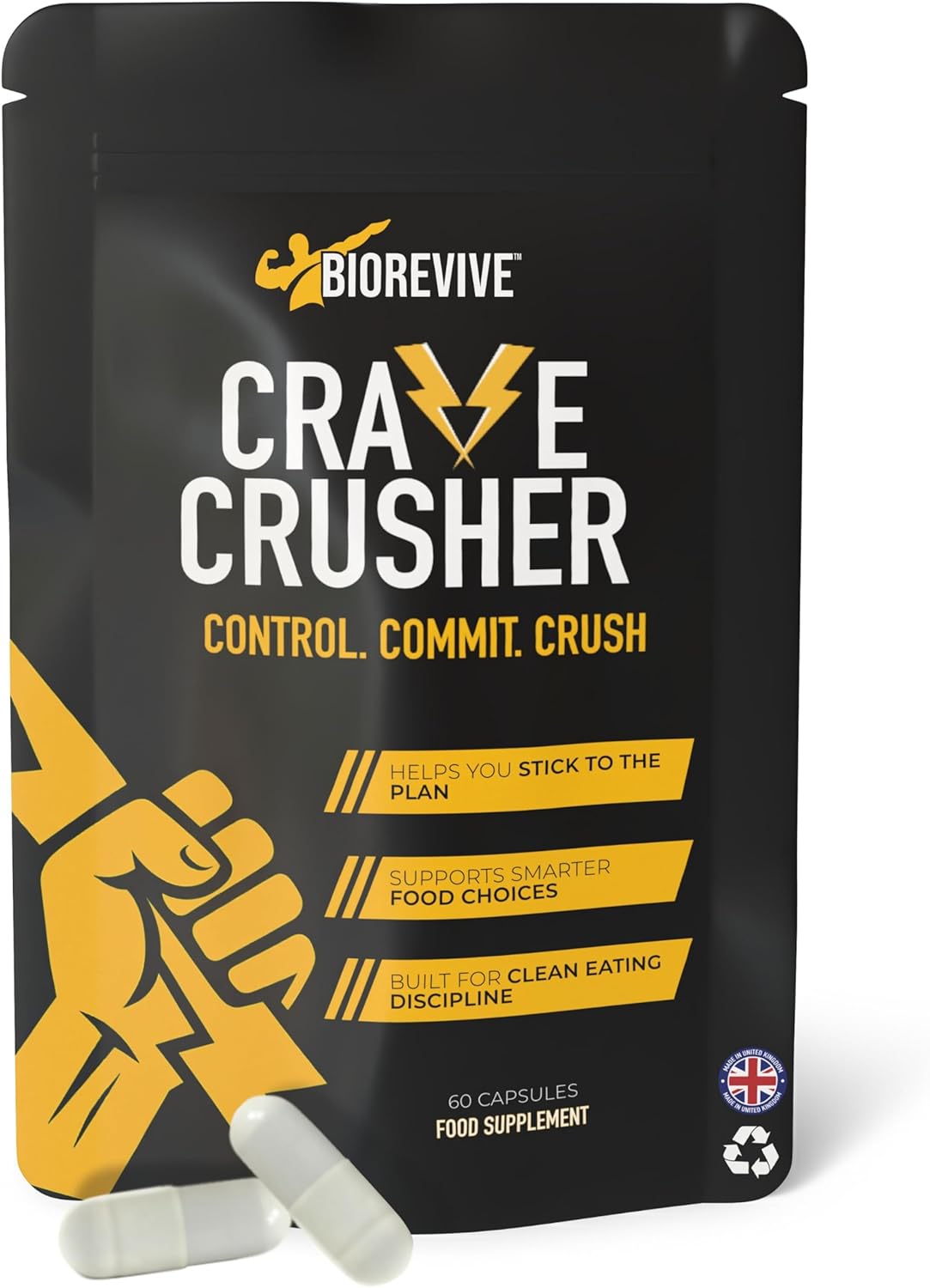 BioRevive Crave Crusher – Appetite Suppressant with 5-HTP, Glucomannan, Green Tea, Chromium & Black Pepper for Craving Control, Metabolism Support & Weight Management