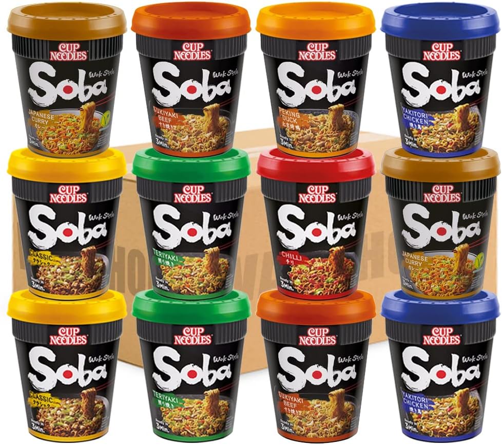 Nissin Cup Soba Pot Noodles 12 Servings Mixed Assorted Flavours (Classic, Teriyaki, Chicken, Chilli, etc) | Selected by WaNaHong