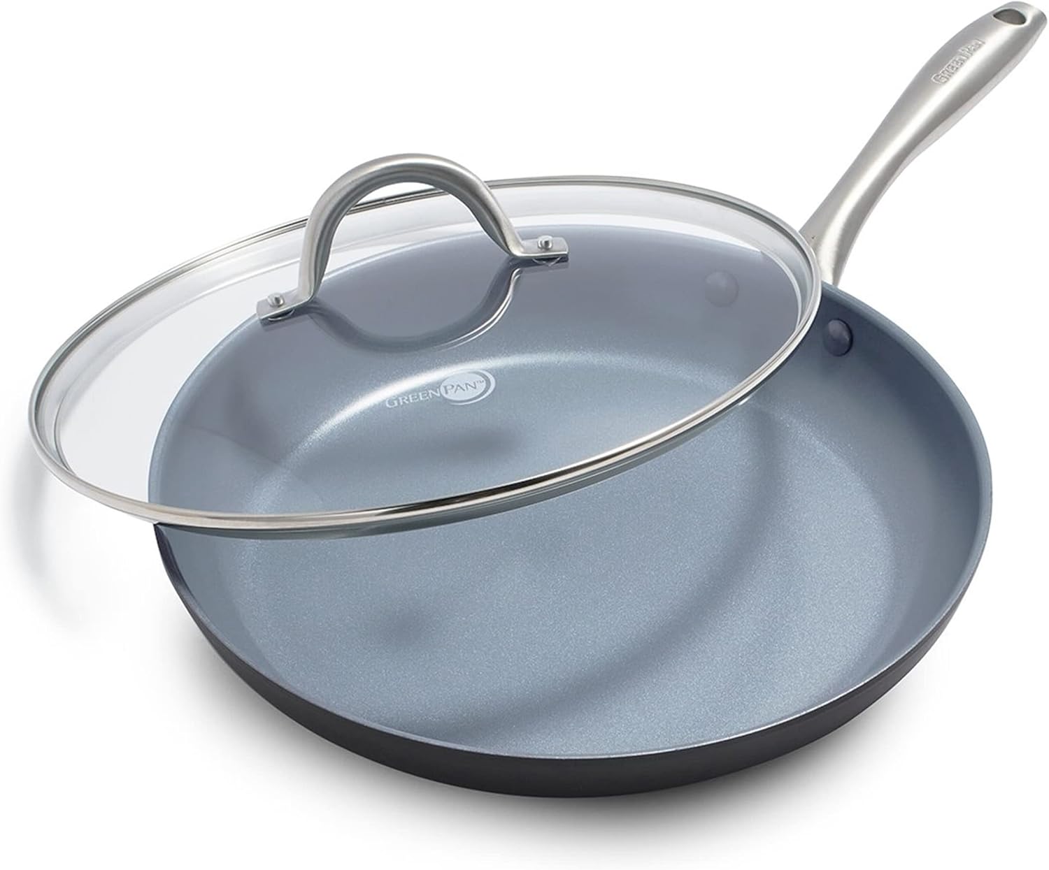 GreenPan Lima Ceramic Hard Anodized 12" Frying Pan Skillet with Lid, PFAS/PFOA-Free Nontoxic Pots and Pans, Oven & Broiler Safe, Stainless Steel Handle, Cookware for Eggs & Omelet, Gray