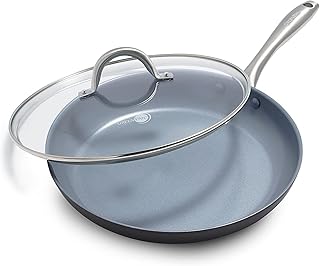 GreenPan Lima Ceramic Hard Anodized 12" Frying Pan Skillet with Lid, PFAS/PFOA-Free Nontoxic Pots and Pans, Oven & Broiler Safe, Stainless Steel Handle, Cookware for Eggs & Omelet, Gray