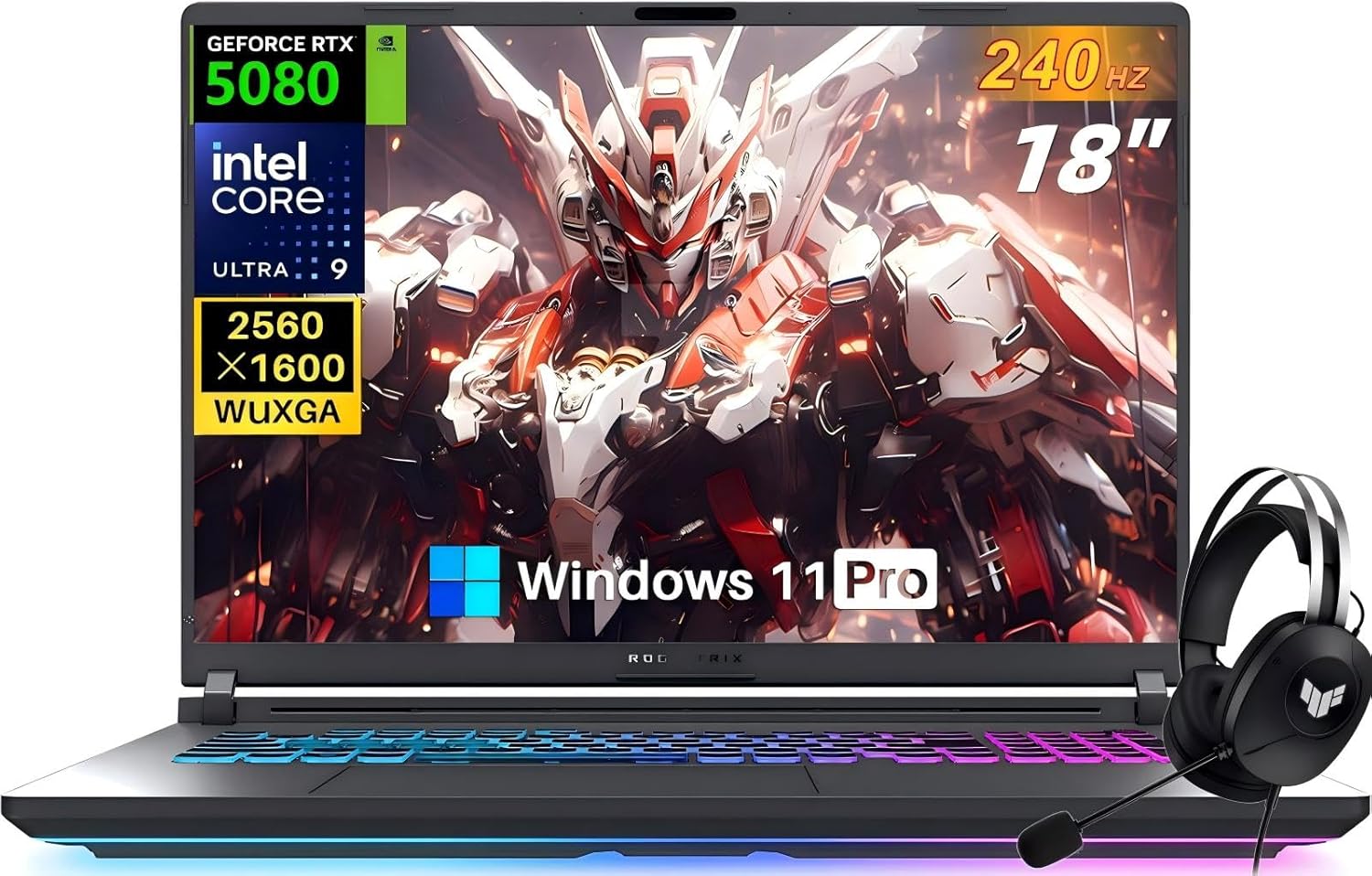 ASUS 2025 ROG Strix G18 Gaming Laptop, NVIDIA RTX 5080 16GB GDDR7, Intel Ultra 9 275HX24-Core, 18" 240Hz 3ms 2.5K Screen, WiFi 7, 64 GB DDR5, 8 TB SSD, Win 11 Pro, Accessory Kit