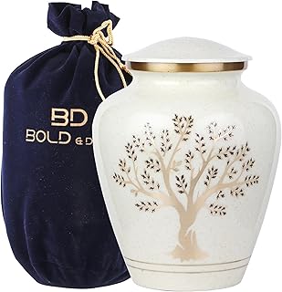 BOLD & DIVINE Tree of Life Keepsake Large Keepsakes Urn for Human Ashes | 200 Cubic Inches | Decorative Urn for Ashes Adult Female & Male, Funeral Urns - Pearl Marble