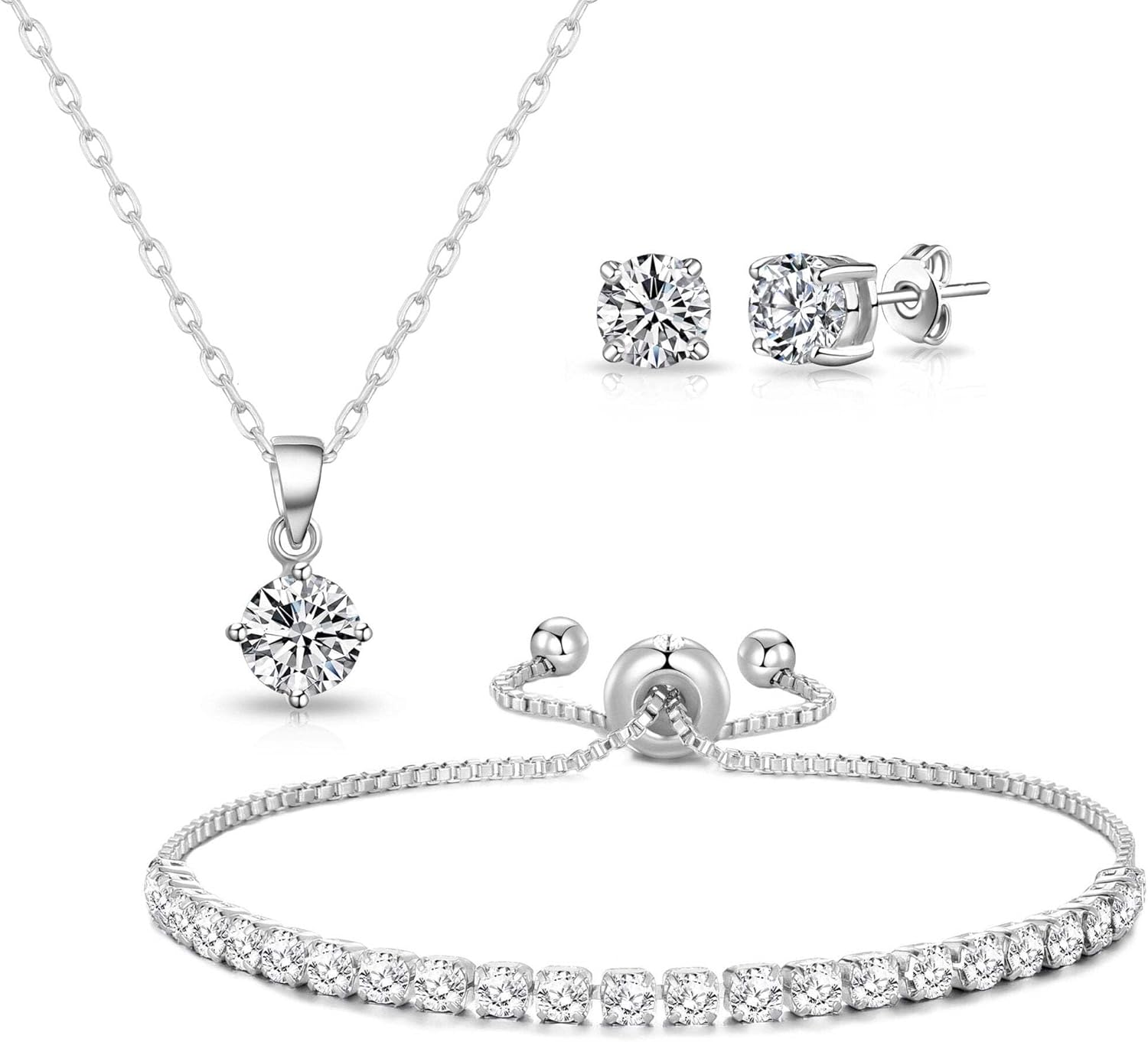 Philip Jones Silver Plated Solitaire Friendship Set Created with Zircondia® Crystals
