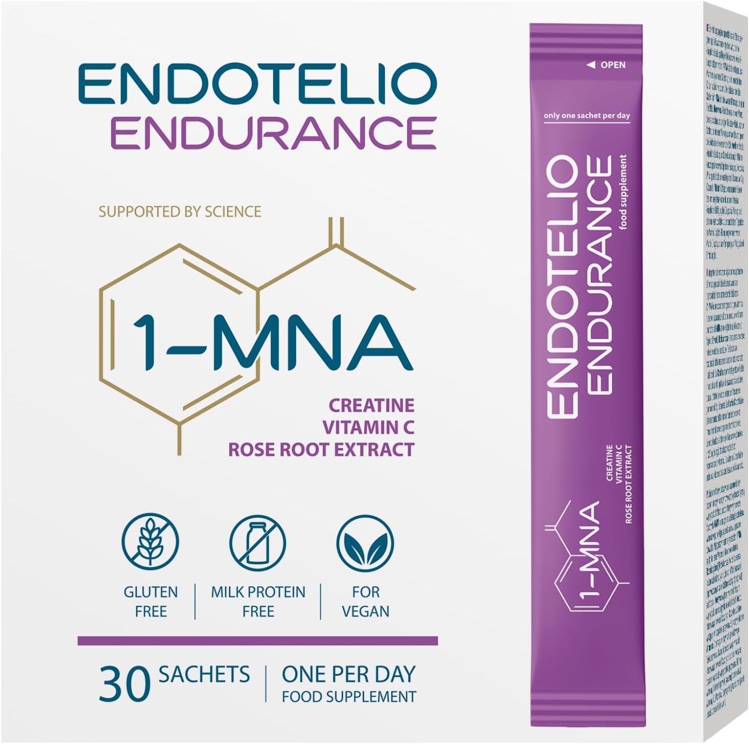 Endotelio 1-MNA, Optimizing NAD+, Sirtuin Activator, Biohacking Supplement Powder for Professional and Amateur Athletes, Runners, Cyclists, Bodybuilders, Rhodiola, Creatine, Vitamin C, 30 Sachets