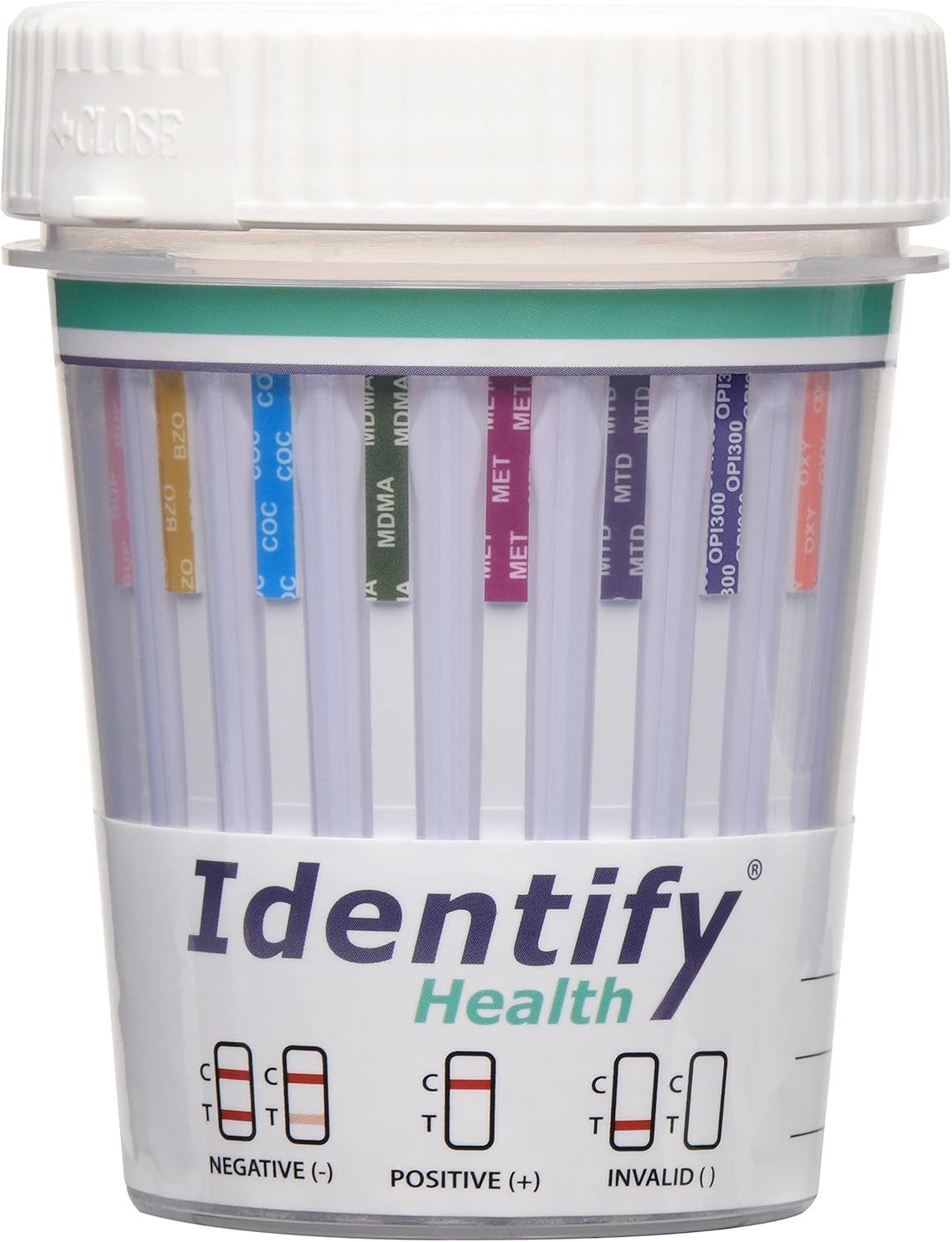 25 Pack Identify Health 12 Panel Drug Test Cup - PCP Version - Tests Urine Instantly for 12 Different Drugs: AMP, BAR, BUP, BZO, COC, MDMA, MET, MTD, OPI300, OXY, PCP, THC ID-H12-1 (25)