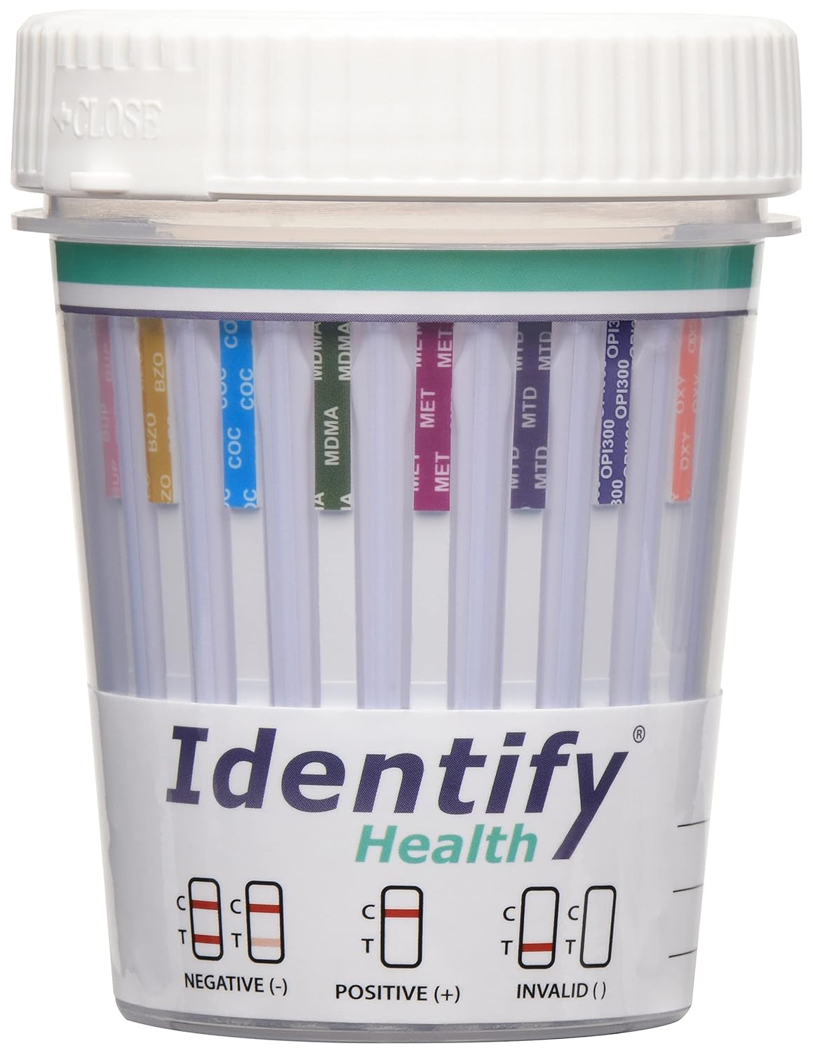 Identify Health Drug Screen Test | 25 Pack | 12 Panel CLIA Waived Instant Urine Drug Test Cup for AMP,BAR,BUP,BZO,COC,MDMA,MET,MTD,MOP|OPI,OXY,PCP,THC