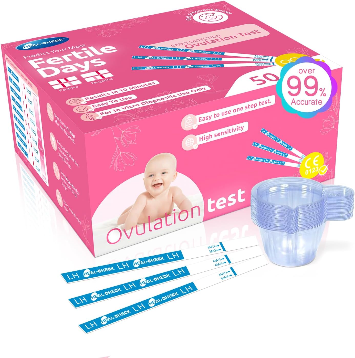 Ovulation Test Strips, Fertility Test Ovulation Predictor Kit with Free Urine Cup for Women Natural Cycles, 50 LH Strips (50)