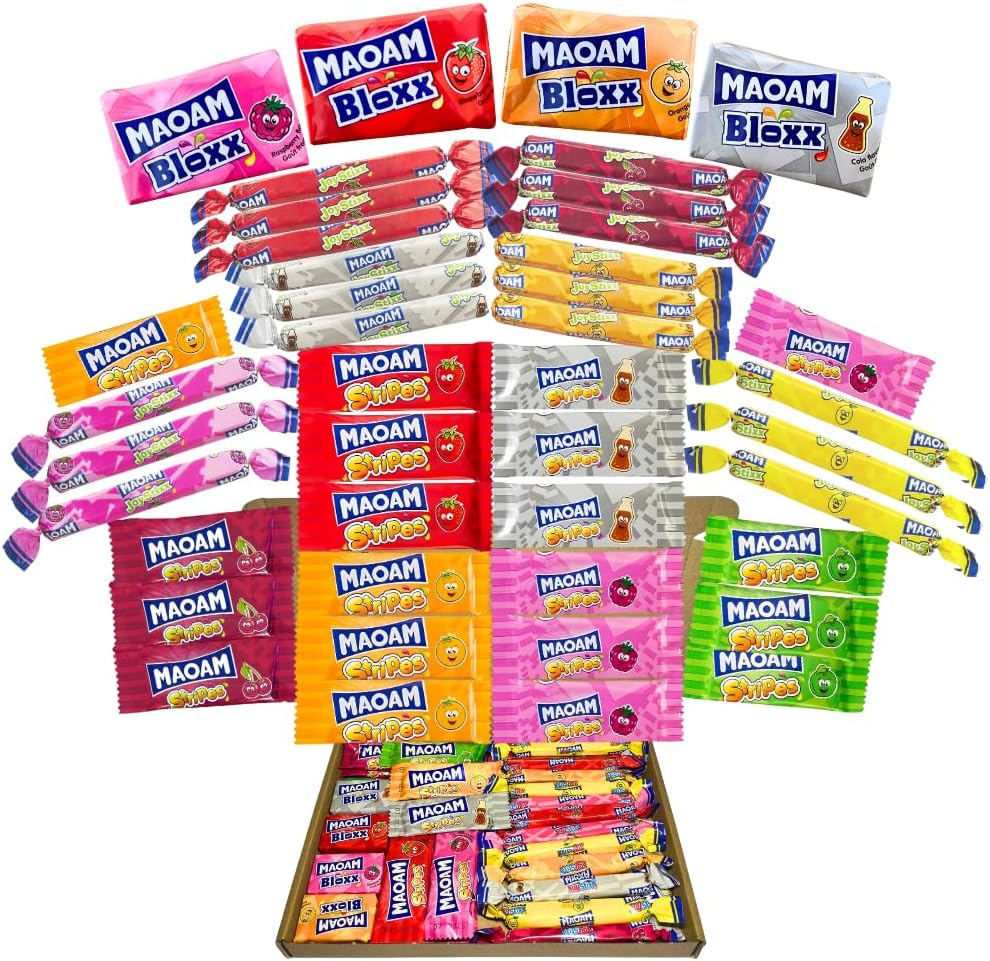 Maoam Sweets Gift Box | 42Pcs Mega Bundle Incuding Maoam Bloxx, Joystixxs and Stripes | Chewy and Fruity Sweets | Ideal for Gifting